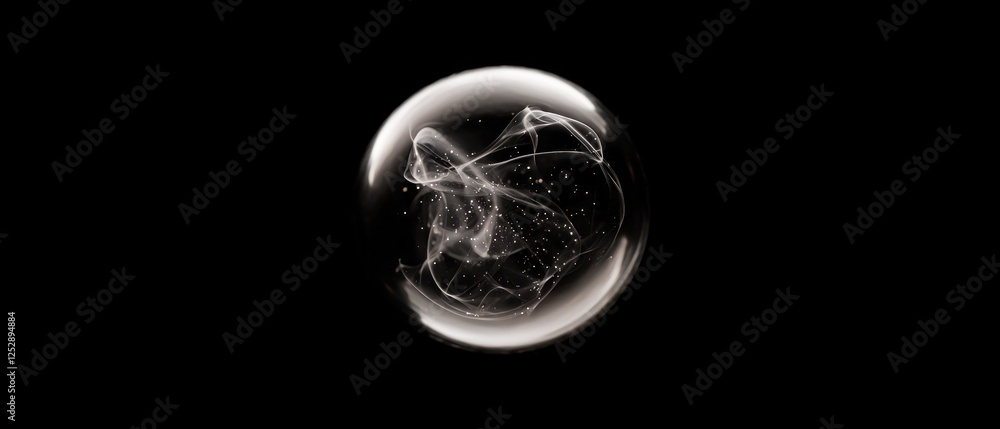 Poster black and white photograph of a spherical object. the object appears to be made of a transparent mat