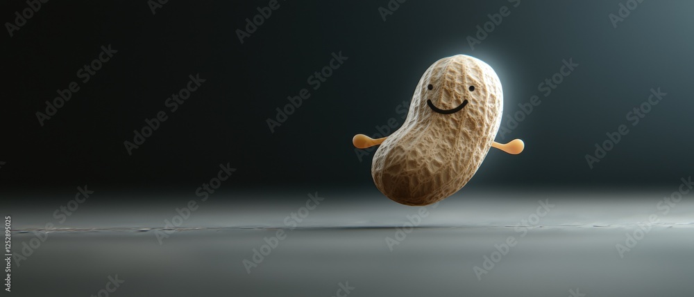 Poster digital illustration of a small, round object with a smiley face on its face. the object appears to 