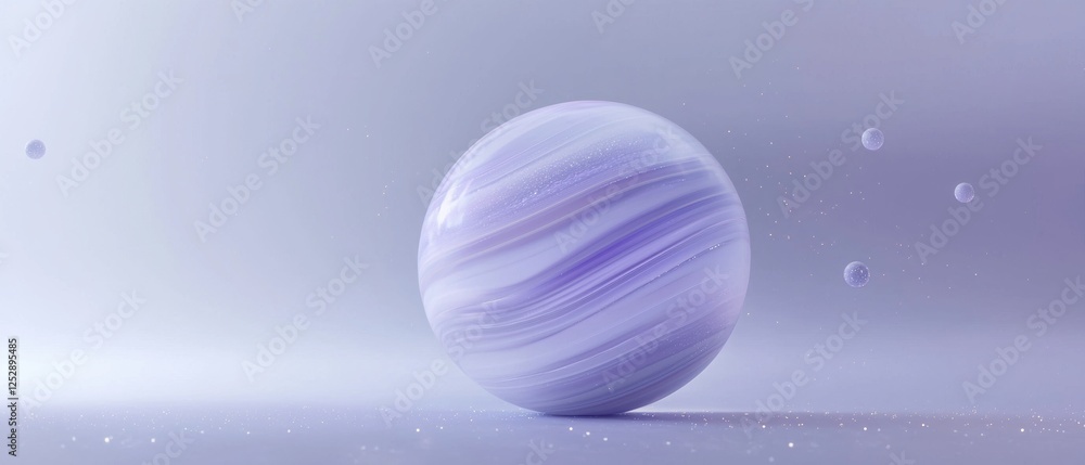 Poster digital illustration of a spherical object in the center of a light purple background. the object ap