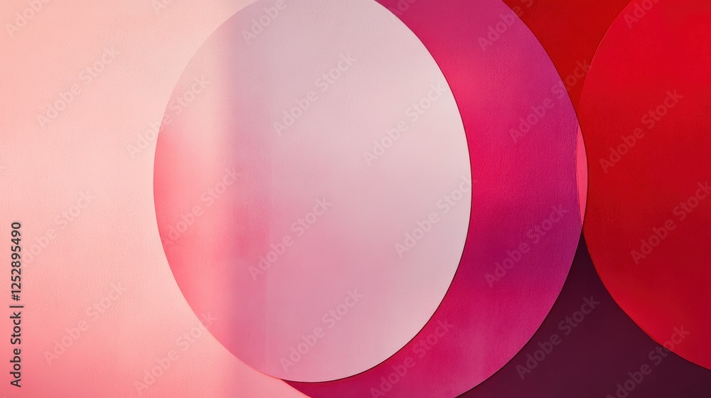 Poster abstract pink and red circular shapes on smooth surface background