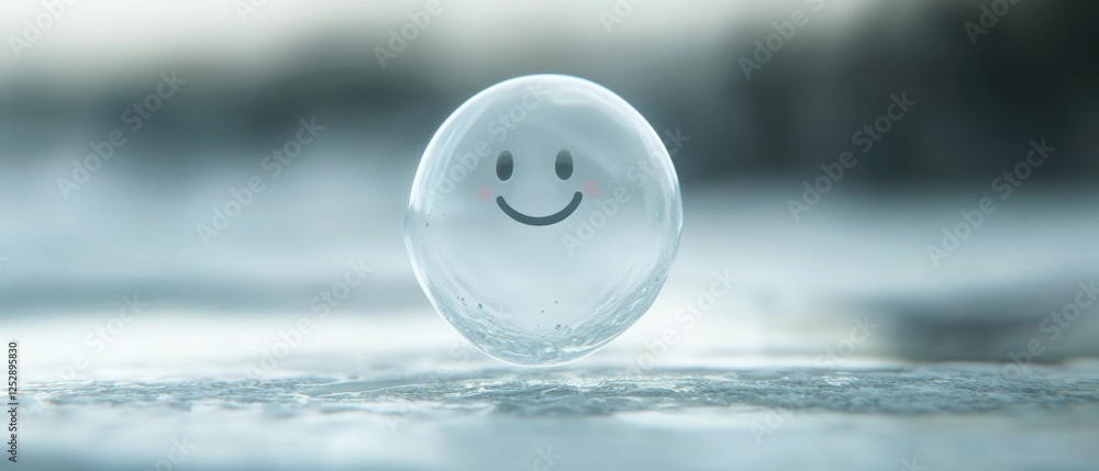 Aufkleber close-up of a small, round, transparent object with a smiley face drawn on it. the object appears to
