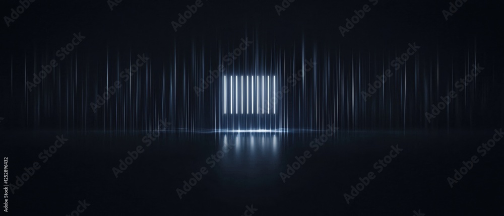 Poster dark room with a black background. in the center of the image, there is a rectangular window with a 