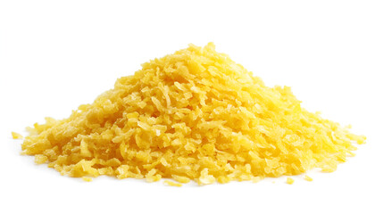 Fresh grated lemon zest on white background