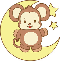 Cute Monkey vector icon. Funny baby Monkey animal series stock illustration. life of fluffy Monkey designs.