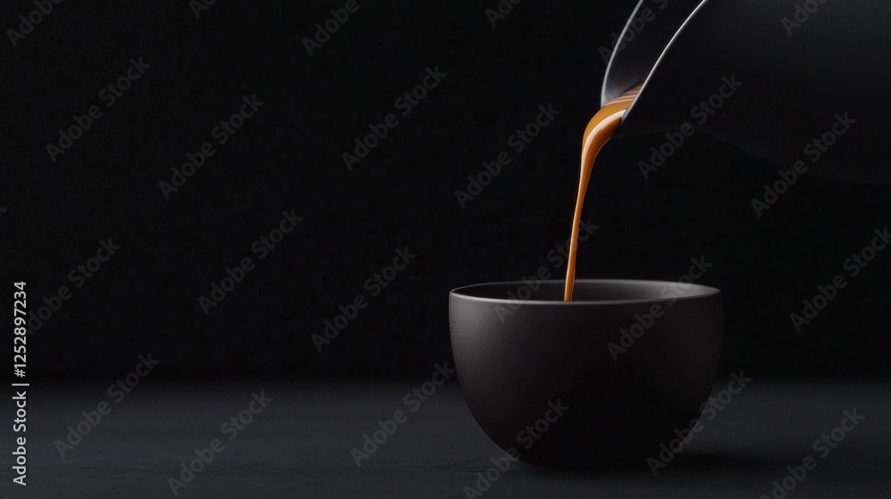 Poster black bowl with a white handle on the right side. the handle is tilted slightly to the left, as if i