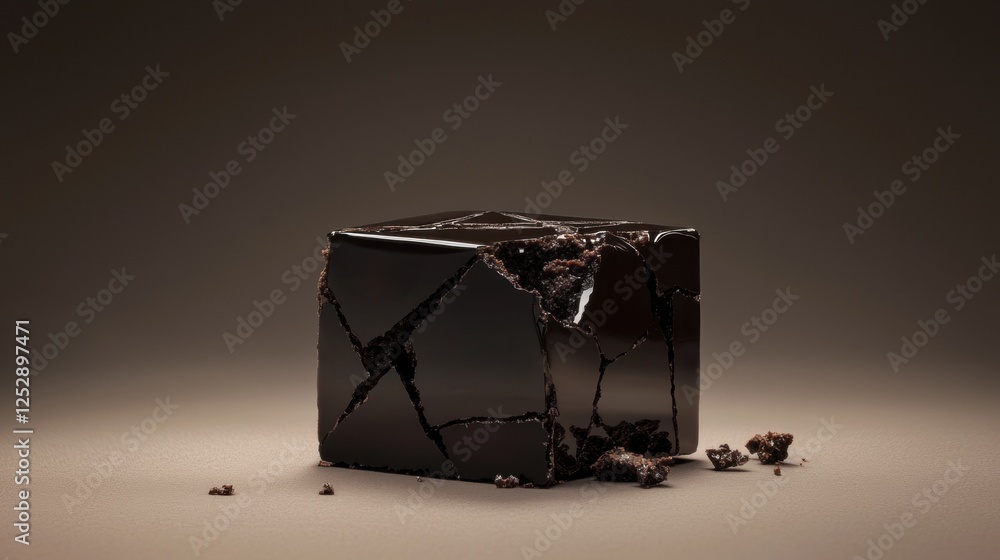 Aufkleber 3d rendering of a cube made of dark chocolate. the cube is in the center of the image and is placed 