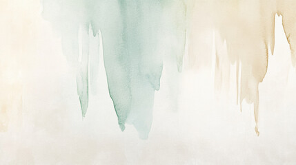 Soft watercolor background with gradient of green blending into light beige, creating calming and artistic abstract texture. dripping paint effect adds depth and fluidity to composition