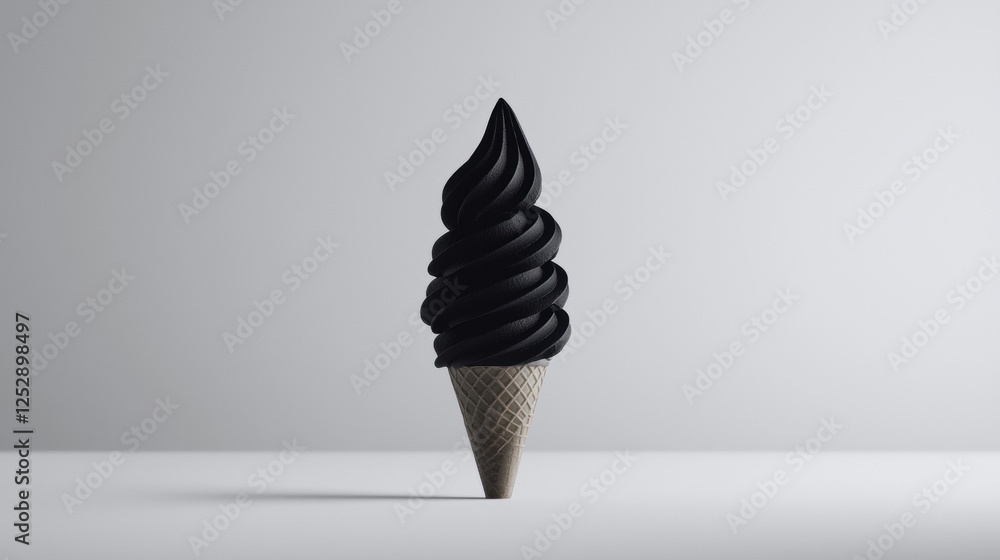 Aufkleber 3d rendering of an ice cream cone. the cone is made of waffle cone and is placed on a plain white su