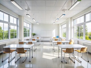 Fototapeta premium Bright White Minimalist Classroom Interior Stock Photo