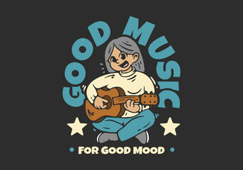 Good music. Girl character holding a guitar, flat illustration