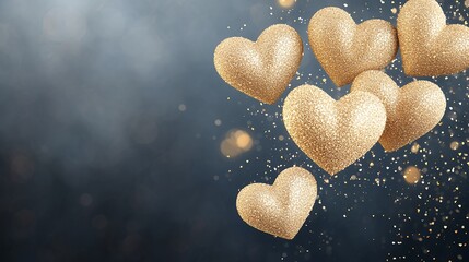 Obraz premium Gold Glitter Hearts Falling Against Dark Background