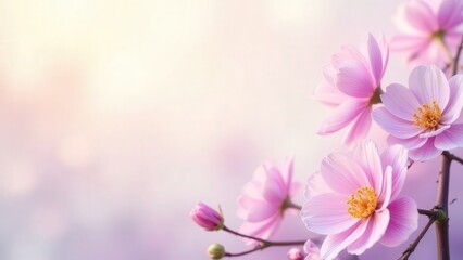 Obraz premium Spring floral banner with empty space in lilac, violet, and cream tones