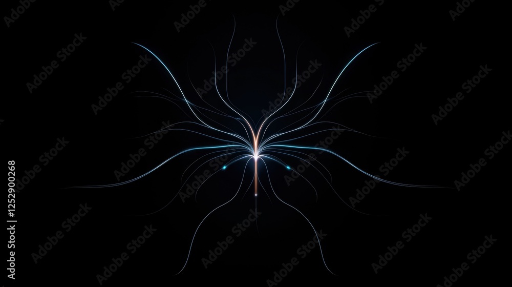 Poster digital art piece that appears to be a starburst or a burst of light. the background is black, and t