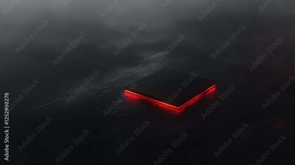 Poster close-up of a square-shaped object on a dark surface. the object appears to be a laptop or a tablet,