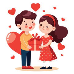 Love tenderness and romantic feelings concept. Young loving smiling couple boy and girl standing hugging and embracing each other feeling in love vector illustration valentine day 