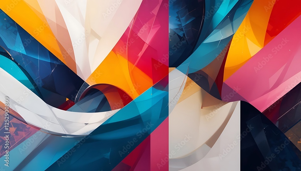 Poster abstract geometric art with vibrant colors and dynamic angular shapes