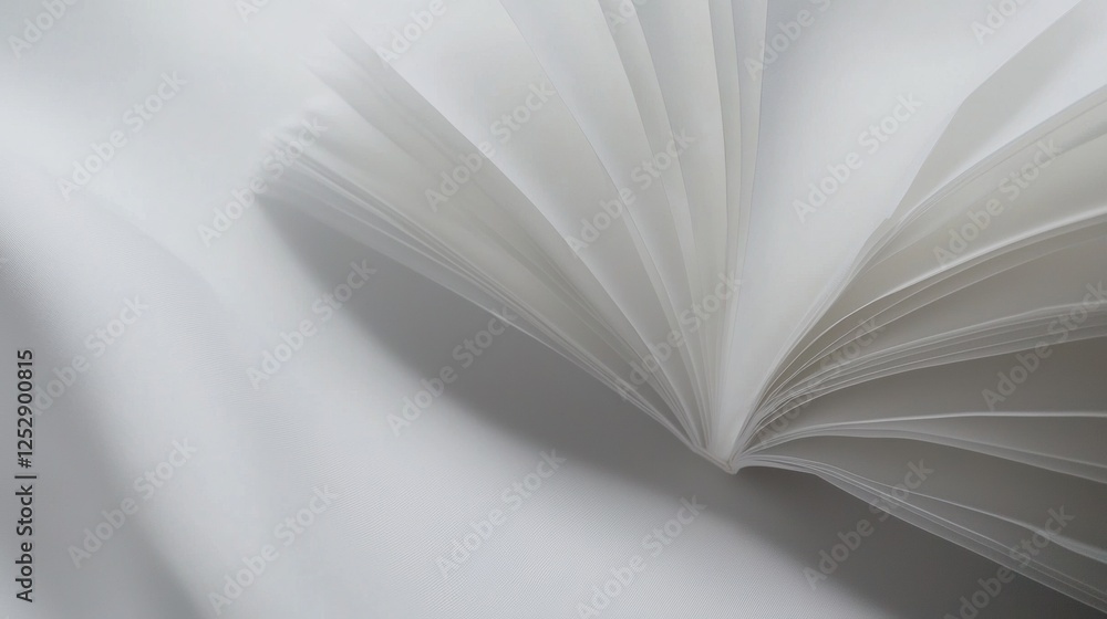 Poster close-up of an open book with its pages spread out. the pages are white and appear to be made of pap
