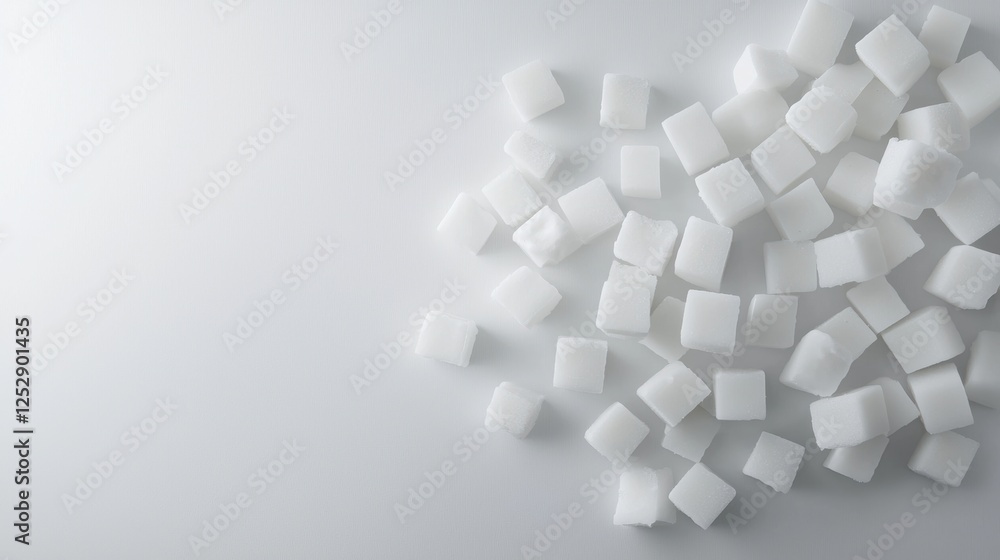 Aufkleber pile of small, square-shaped sugar cubes on a plain white background. the sugar cubes are arranged i