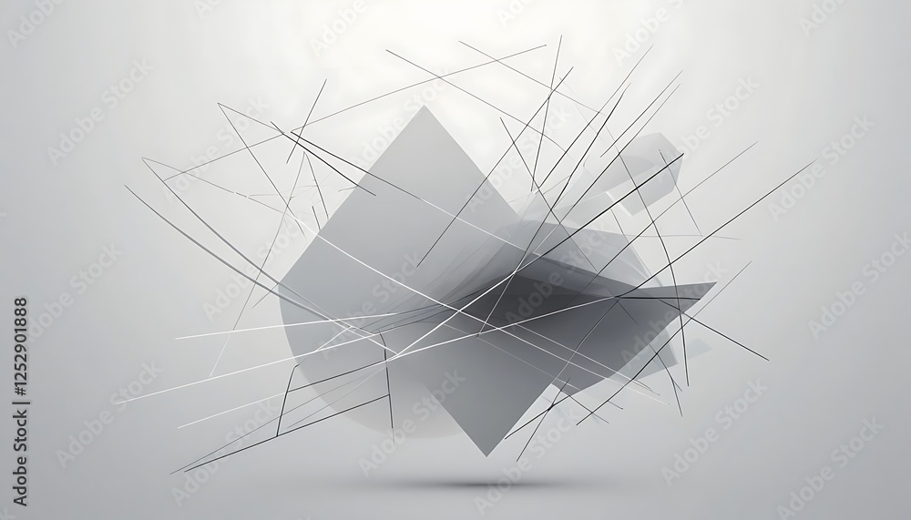 Poster abstract geometric shape composition with lines and shadows on gray