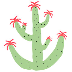 Exotic cactus on white isolated background. Desert plant. Succulent. Green and red colors. One element for your layouts, postcards, and stickers. Prickly cute natural creation of nature.