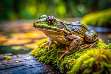 Candid Close-Up of a Green Frog in its Natural Habitat