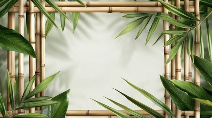 Naklejka premium Bamboo Frame with Green Leaves for Nature-Themed Background Design