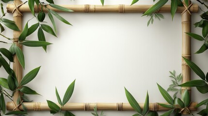 Naklejka premium Bamboo Frame with Green Leaves on Light Background for Decoration