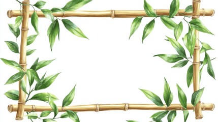 Naklejka premium Bamboo Frame with Green Leaves for Nature Inspired Designs