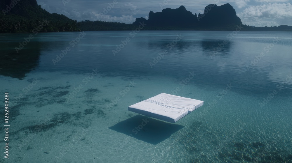 Aufkleber white mattress floating on the surface of a beautiful turquoise ocean. the mattress appears to be ma