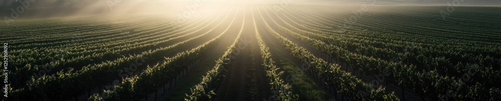 Aufkleber aerial view of a vast agricultural field with rows of crops. the sun is shining brightly in the cent