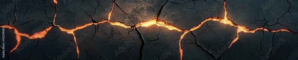 Aufkleber close-up of a crack in a dark, textured surface. the crack appears to be deep and wide, with deep gr