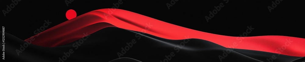 Poster abstract digital art piece with a black background. in the center of the image, there is a red wave-