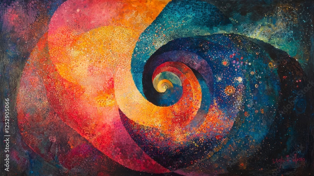 Aufkleber vibrant abstract swirling colorful artwork with cosmic elements and spiraling patterns