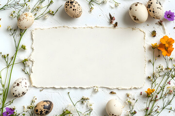 Top View of Easter-Themed Card Mockup with Quail Eggs