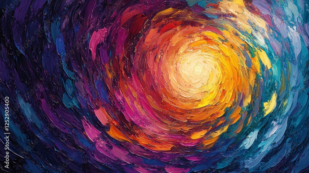 Poster vibrant circular abstract art in bold colors with dynamic swirls and textures