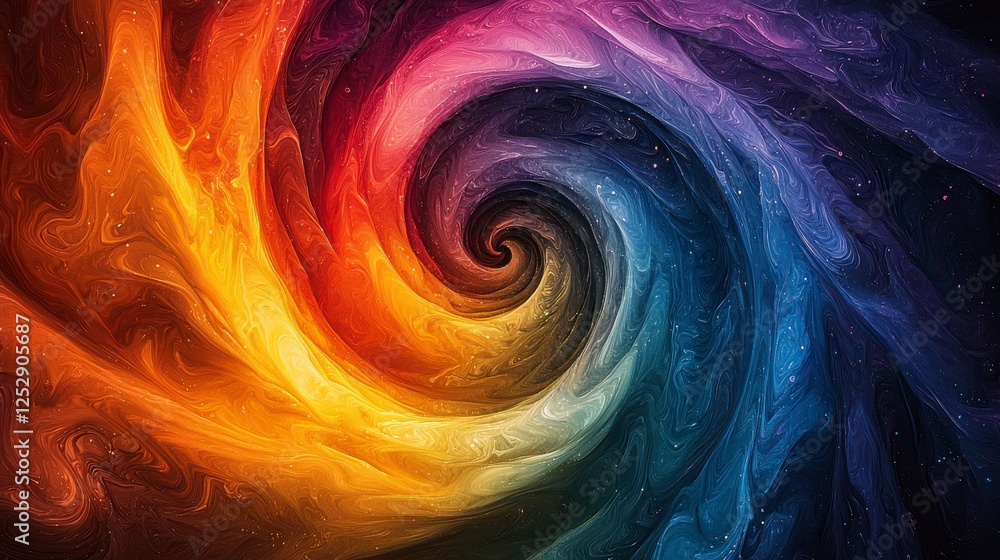 Poster vibrant abstract swirling patterns in colorful shades representing energy and motion in a mesmerizin