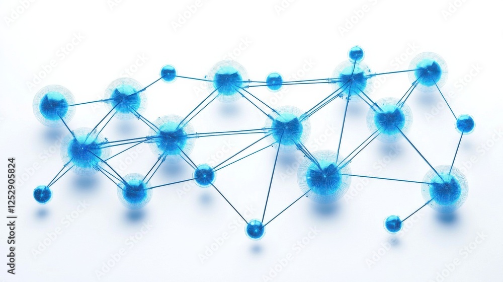 Poster blue abstract network connection with dots and lines on white background