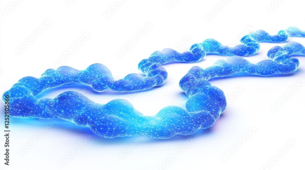 Poster futuristic blue abstract shape with light particles in motion