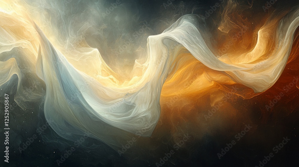 Poster ethereal flowing fabric in warm and cool tones with abstract background and textural elements for ar