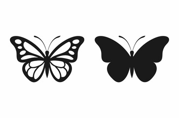 Two simple, elegant butterfly silhouettes in black and white against a plain white background.