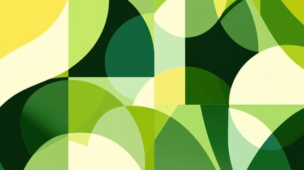 A bold geometric pattern in various shades of green with modern, abstract shapes