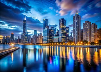 Fototapeta premium Chicago Skyline Night Photography - Illuminated Skyscrapers & Cityscape