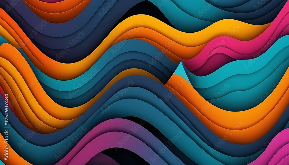 Poster abstract wavy layers background with colorful paper cut style design