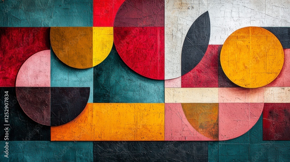 Aufkleber vibrant geometric abstract art with bold colors and textures featuring circular and rectangular shap