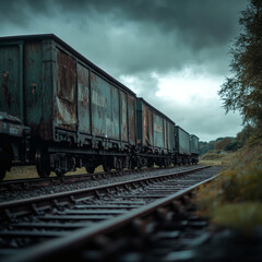 Fototapeta premium Misty Train Tracks in Urban Setting