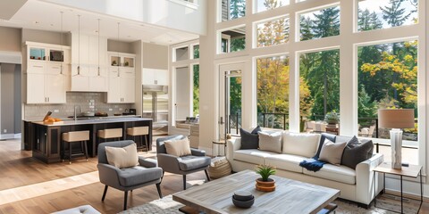 A modern minimalist home interior design with clean lines, sleek furniture, and neutral color palette