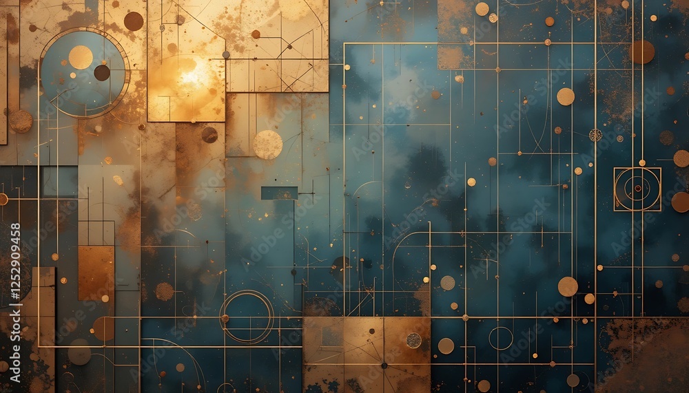 Aufkleber abstract digital background with golden lines and geometric shapes pattern