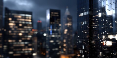 A breathtaking view of a city skyline at night, showcasing lights reflecting on modern architecture.