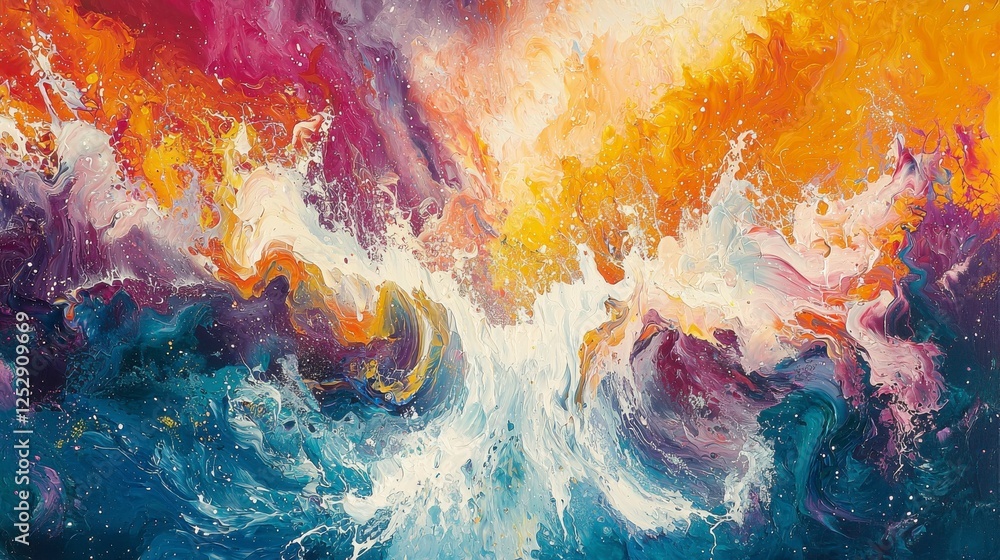 Poster vibrant abstract art featuring swirls of color and dynamic brushstrokes representing energy and move
