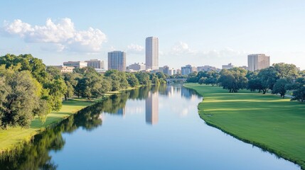 Obraz premium City Riverfront Scenic View of Houston